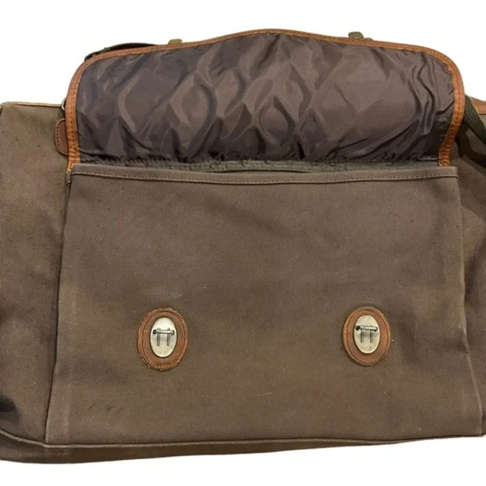 Vintage HIGH SIERRA Mens Brown Green Canvas Leather Flight Large Duffel‎ Bag